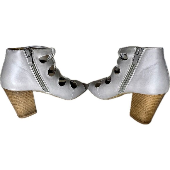 CL By Laundry Gray Lace Up Peep Toe Block Heel Sandals With Zip Closure Size 7M - Picture 6 of 9